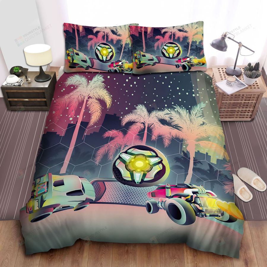 Rocket League 80s Synthwave Retro Art Bed Sheets Spread Comforter Duvet Cover Bedding Sets