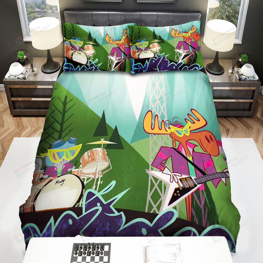 Rocky And Bullwinkle Playing Music Bed Sheets Spread Duvet Cover Bedding Sets