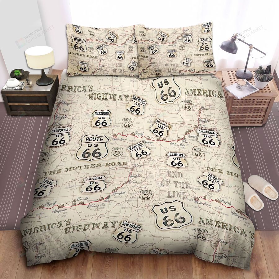 Route 66 America's Highway Bed Sheets Spread Comforter Duvet Cover Bedding Sets