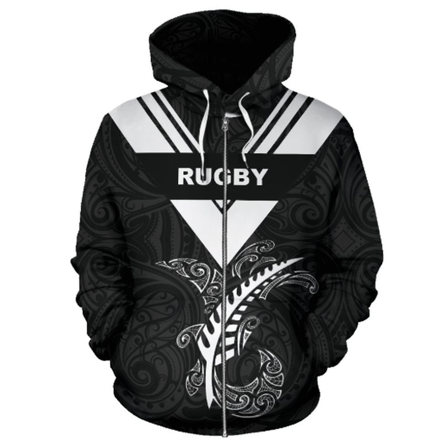 Rugby Fern Hoodie Patterns Maori Zip-Up TH5