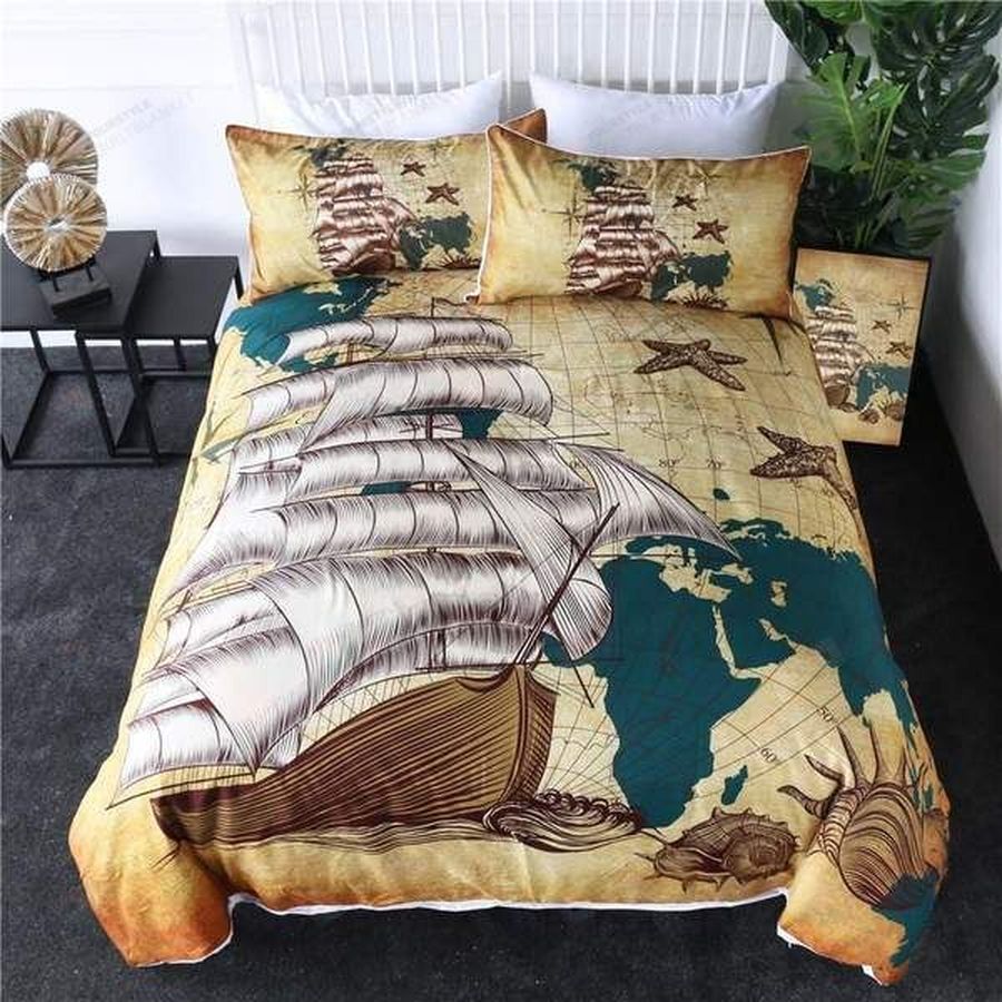 Sailing Ship Cotton Bed Sheets Spread Comforter Duvet Cover Bedding Sets