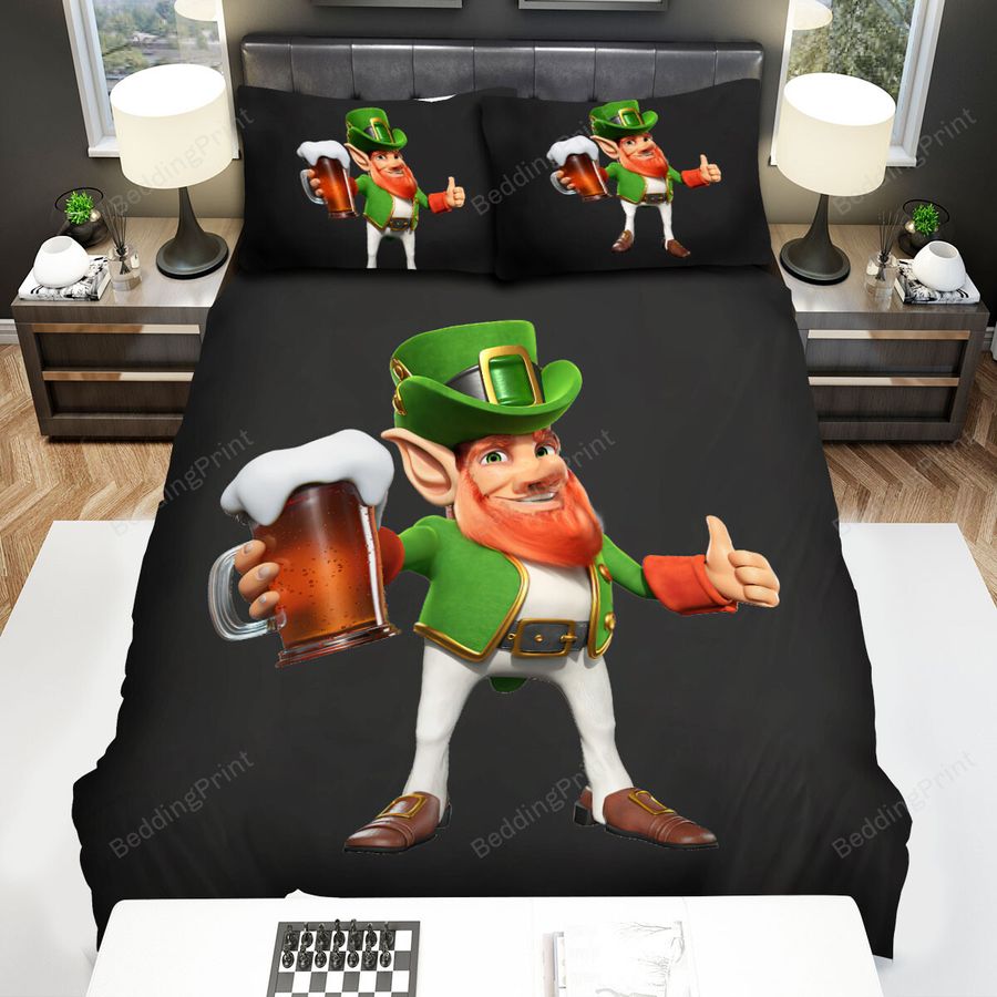 Saint Patrick's Day Leprechaun And Beer Bed Sheets Spread Comforter Duvet Cover Bedding Sets