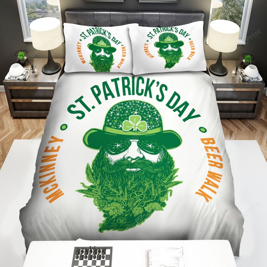 Saint Patrick's Day Leprechaun Green Head Beard Clovers Bed Sheets Spread Comforter Duvet Cover Bedding Sets