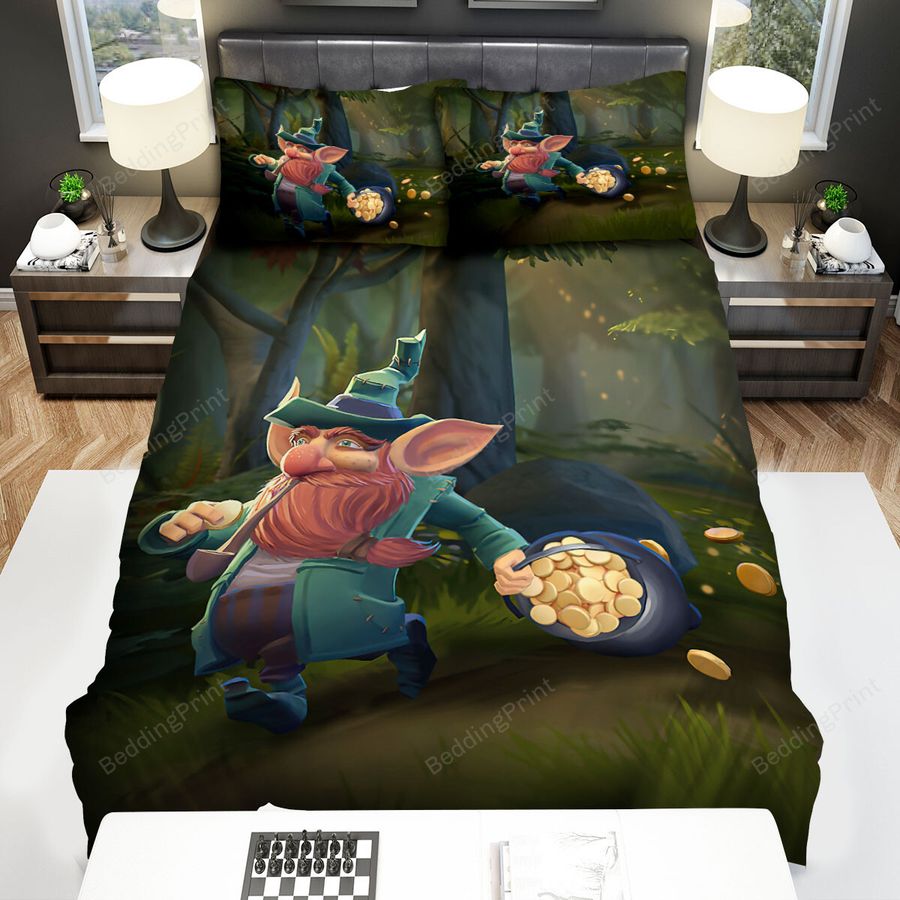 Saint Patrick's Day Leprechaun Running With Gold Pot Bed Sheets Spread Comforter Duvet Cover Bedding Sets