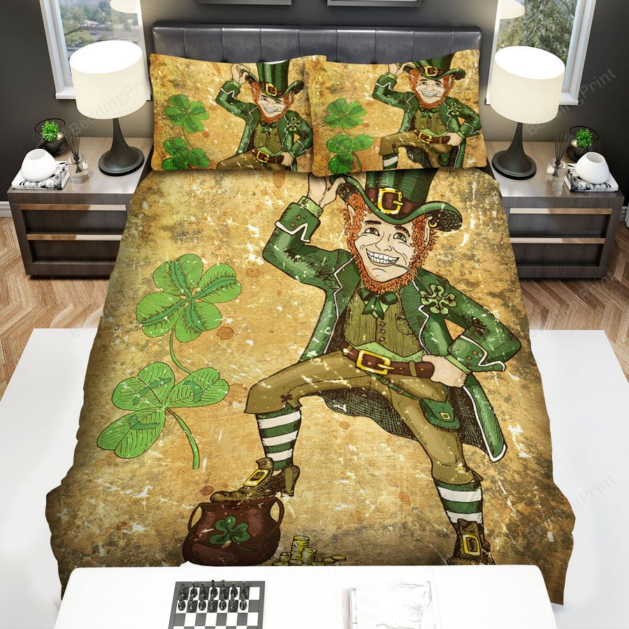 Saint Patrick's Day Leprechaun Vintage Bed Sheets Spread Comforter Duvet Cover Bedding Sets