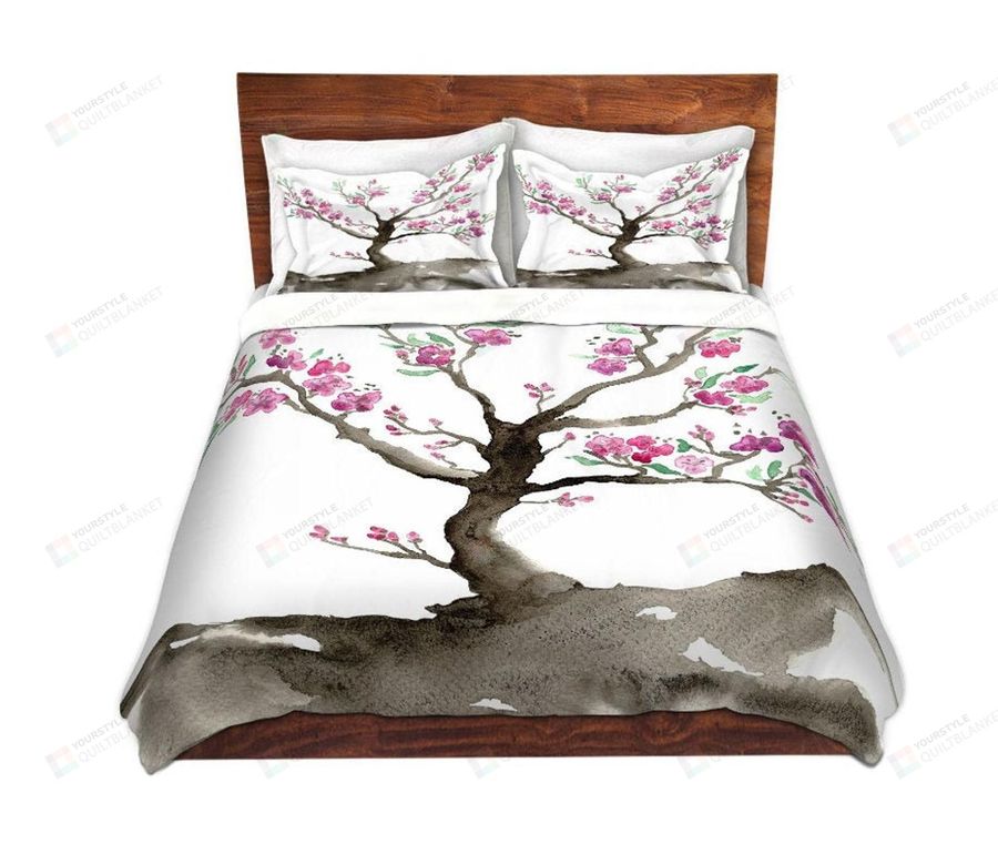 Sakura Cherry Blossom Cotton Bed Sheets Spread Comforter Duvet Cover Bedding Sets