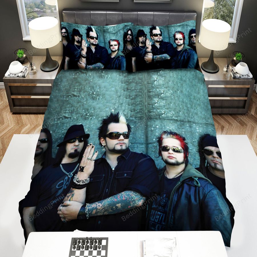 Saliva Posting Of The Band On Blue Color Background Bed Sheets Spread Comforter Duvet Cover Bedding Sets