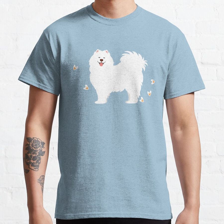 Samoyed Dog in Winter Snowy Garden Classic T-Shirt