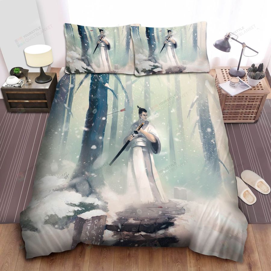 Samurai Jack In Snow Artwork Bed Sheet Spread Comforter Duvet Cover Bedding Sets
