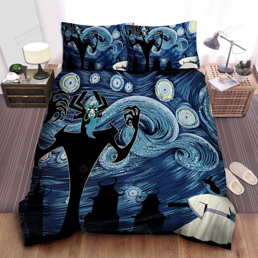 Samurai Jack Vs Aku In Starry Artwork Bed Sheets Spread Comforter Duvet Cover Bedding Sets