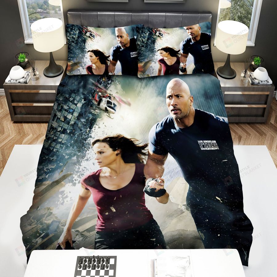 San Andreas (2015) Movie Escaping From Explosion Poster Bed Sheets Spread Comforter Duvet Cover Bedding Sets