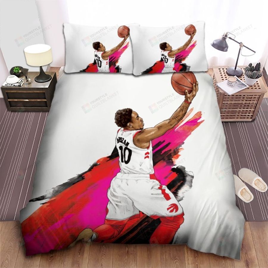 San Antonio Spurs Demar Derozan Layup Painting Bed Sheet Spread Comforter Duvet Cover Bedding Sets