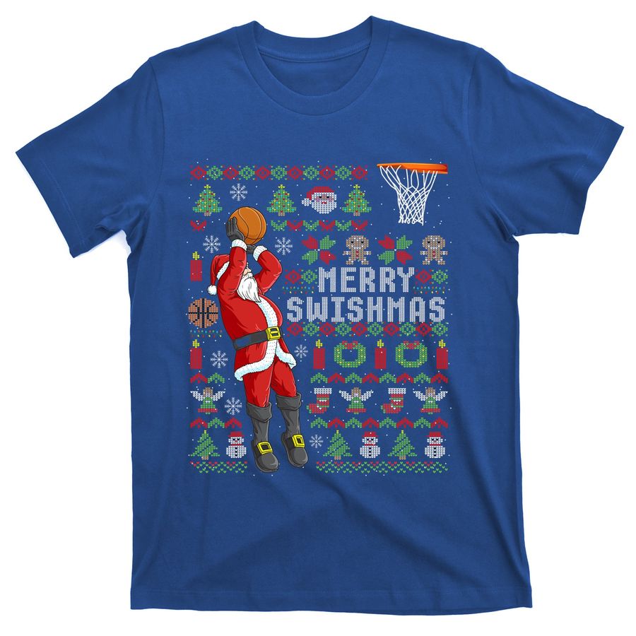 Santa Playing Basketball Ugly Christmas Sweater Holiday Tee Gift T-Shirts