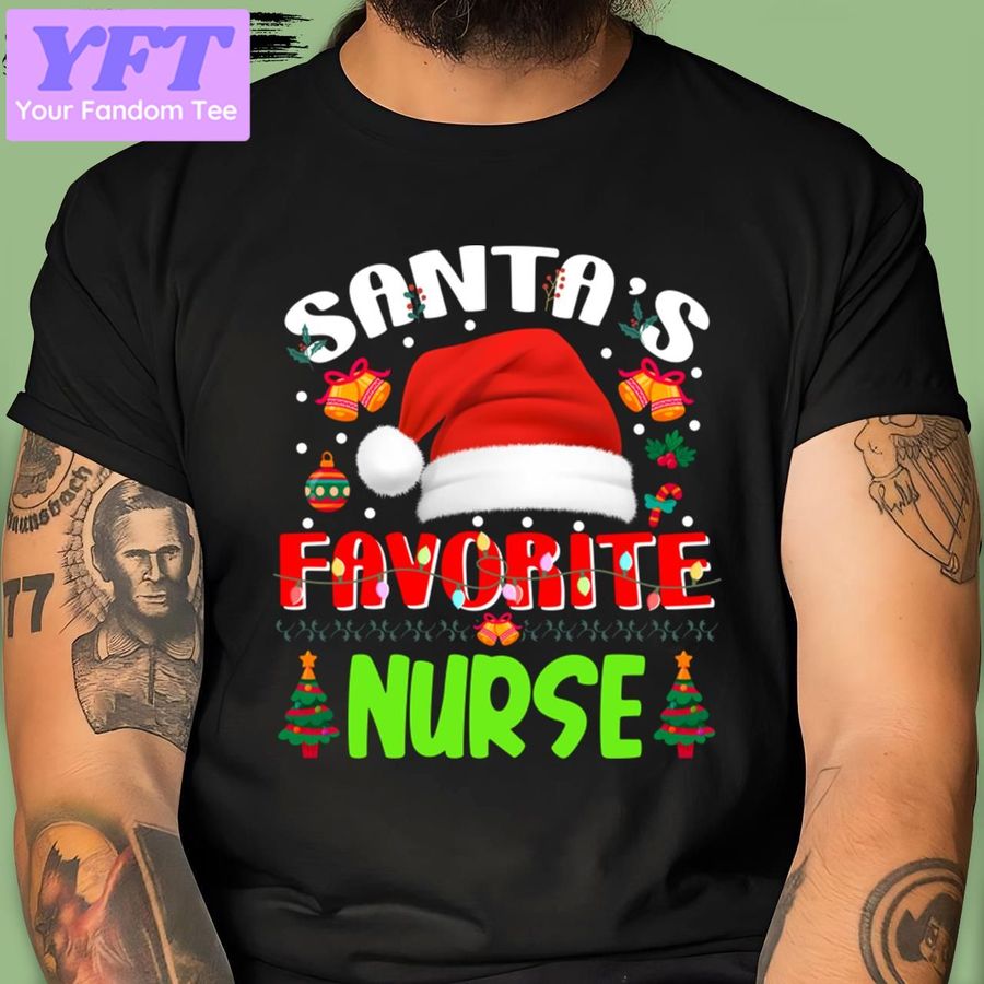 Santa's Favorite Nurse Christmas Xmas Tree Winter Nurse Christmas New Design T Shirt