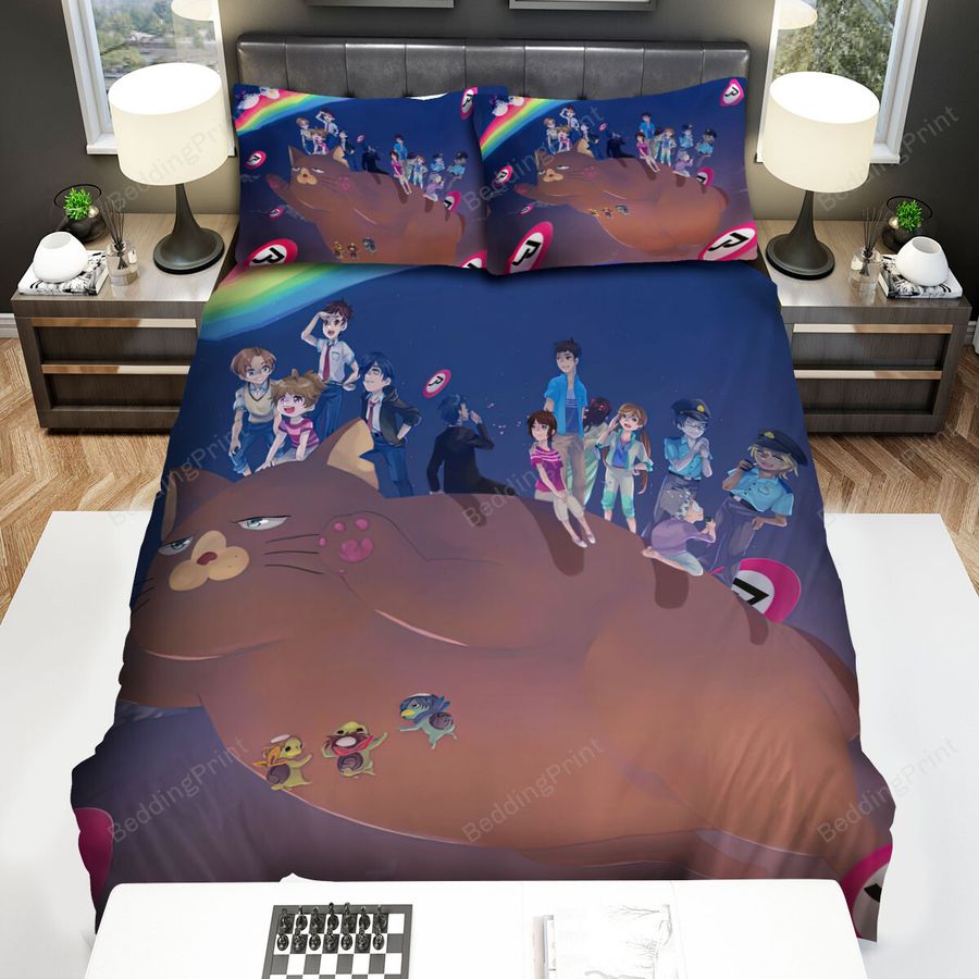 Sarazanmai Characters On Giant Nyantaro Artwork Bed Sheets Spread Duvet Cover Bedding Sets