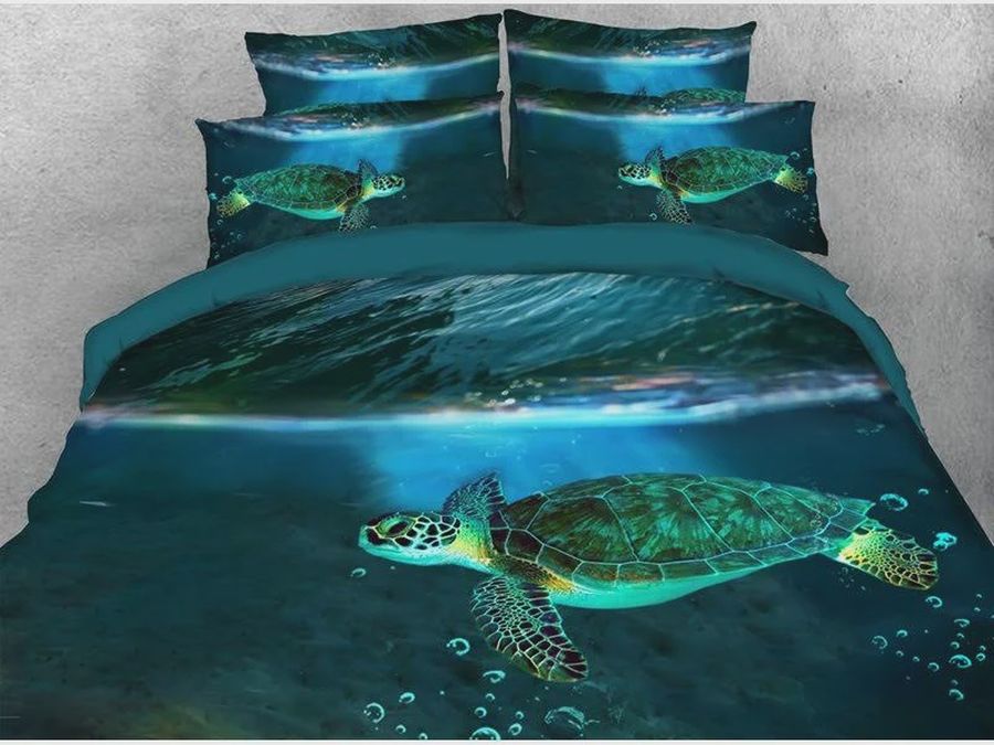 Sea Turtle And Dark Blue Sea Soft Warm Cotton Bed Sheets Spread Comforter Duvet Cover Bedding Sets