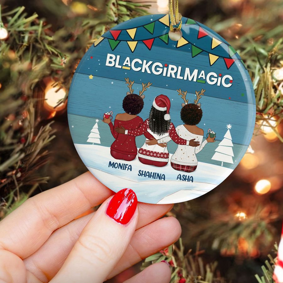 Sistas Soul Sisters Black Girl Magic Custom Name Christmas Ornament