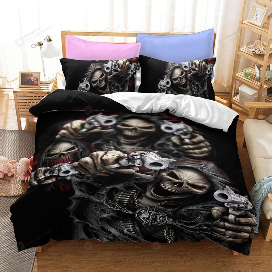 Skull Gun Cotton Bed Sheets Spread Comforter Duvet Cover Bedding Sets