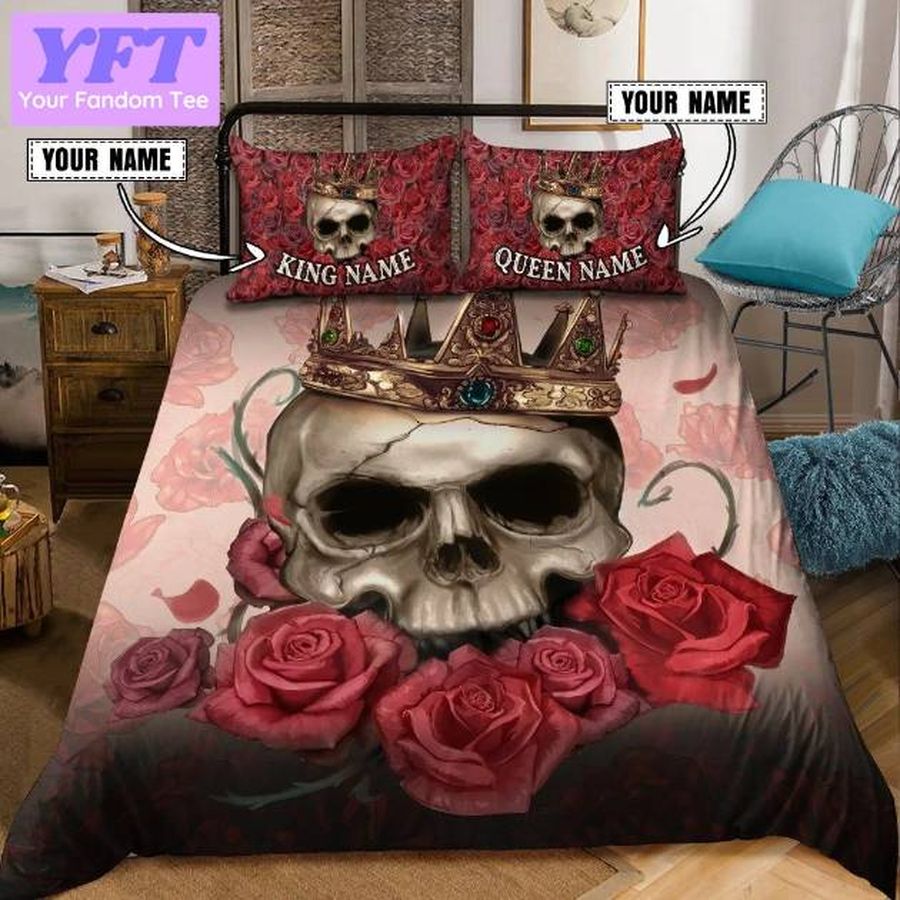 Skull With Crown Roses Background Personalized 3D Bedding Set