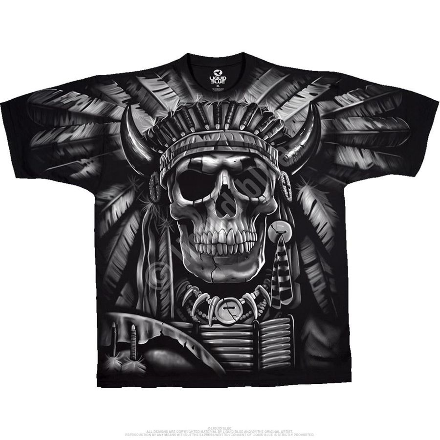 Skulls Indian Skull Black T-Shirt - Special Order