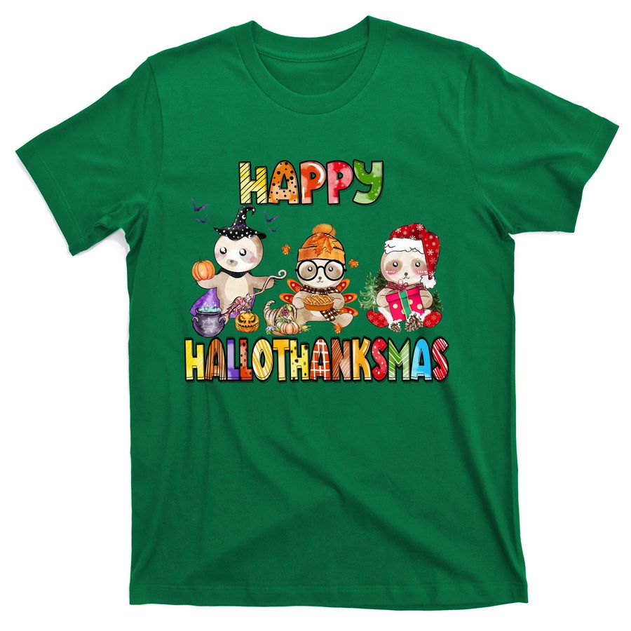 Sloth Halloween Christmas Happy Hallothanksmas Thanksgiving T-Shirts