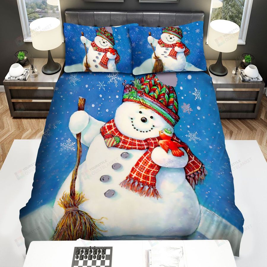 Snowman Listening To Red Bird Bed Sheets Spread Duvet Cover Bedding Sets