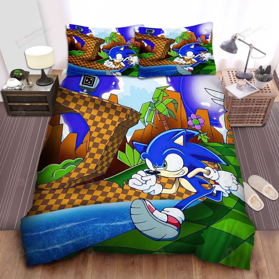 Sonic Running In 2d World Bed Sheets Spread Comforter Duvet Cover Bedding Sets