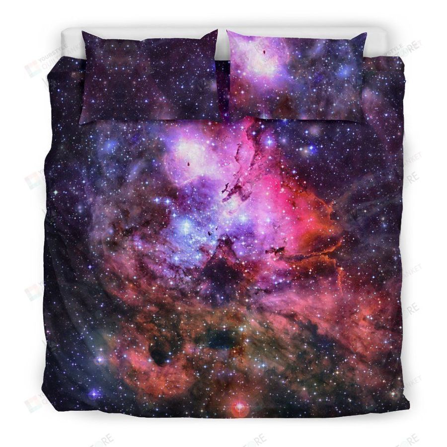 Space Galaxy Purple Stardust Bed Sheets Duvet Cover Bedding Set