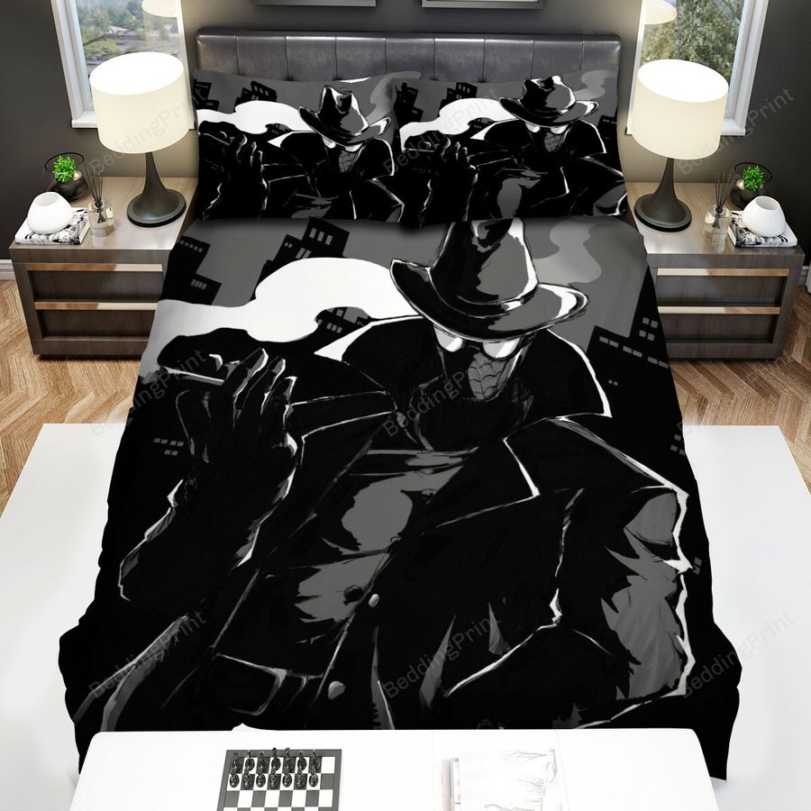 Spider-Man Noir Smoking Black And White Bed Sheets Spread Comforter Duvet Cover Bedding Sets