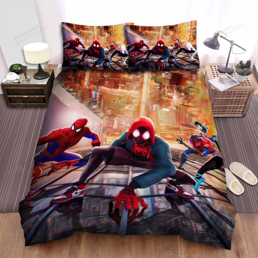 Spider-Man Of Into The Spider Verse On Skyscraper Window Bed Sheets Spread Duvet Cover Bedding Sets