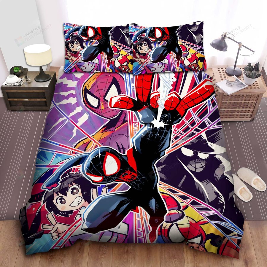 Spider-Mans From Into The Spider-Verse Images Collage Bed Sheets Spread Comforter Duvet Cover Bedding Sets