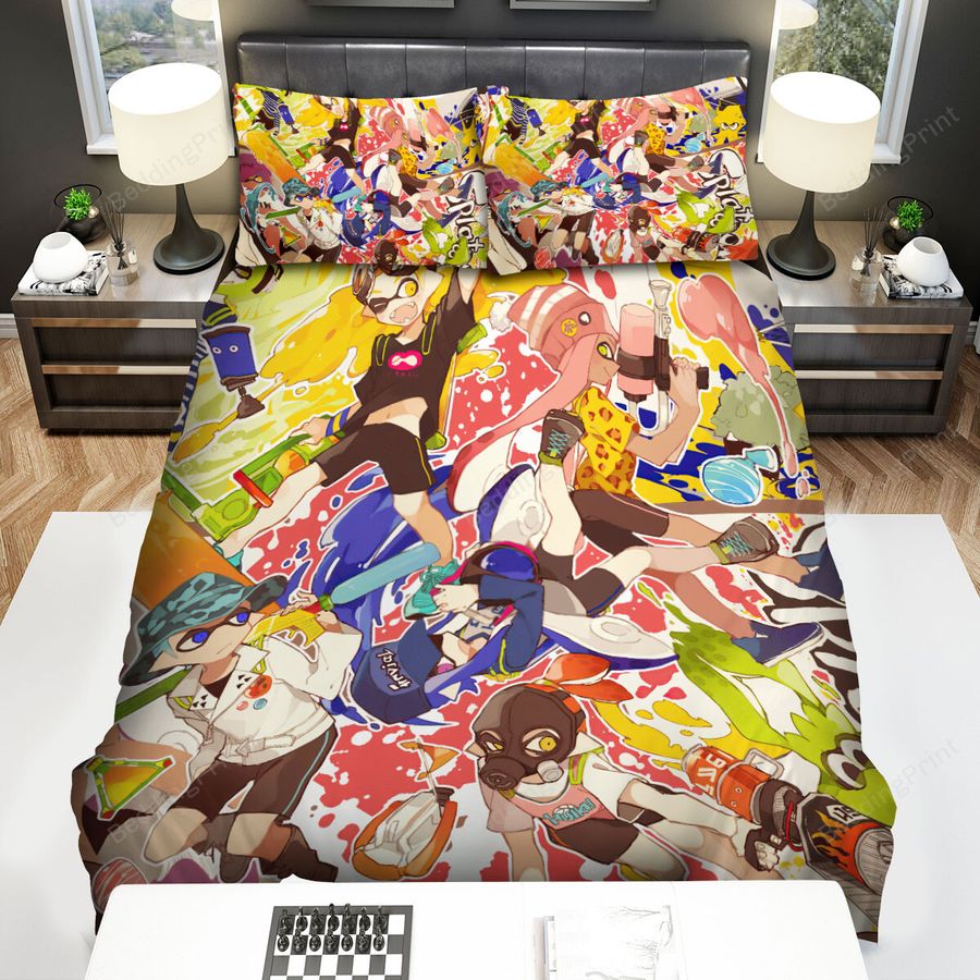 Splatoon - All The Characters Art Bed Sheets Spread Duvet Cover Bedding Sets