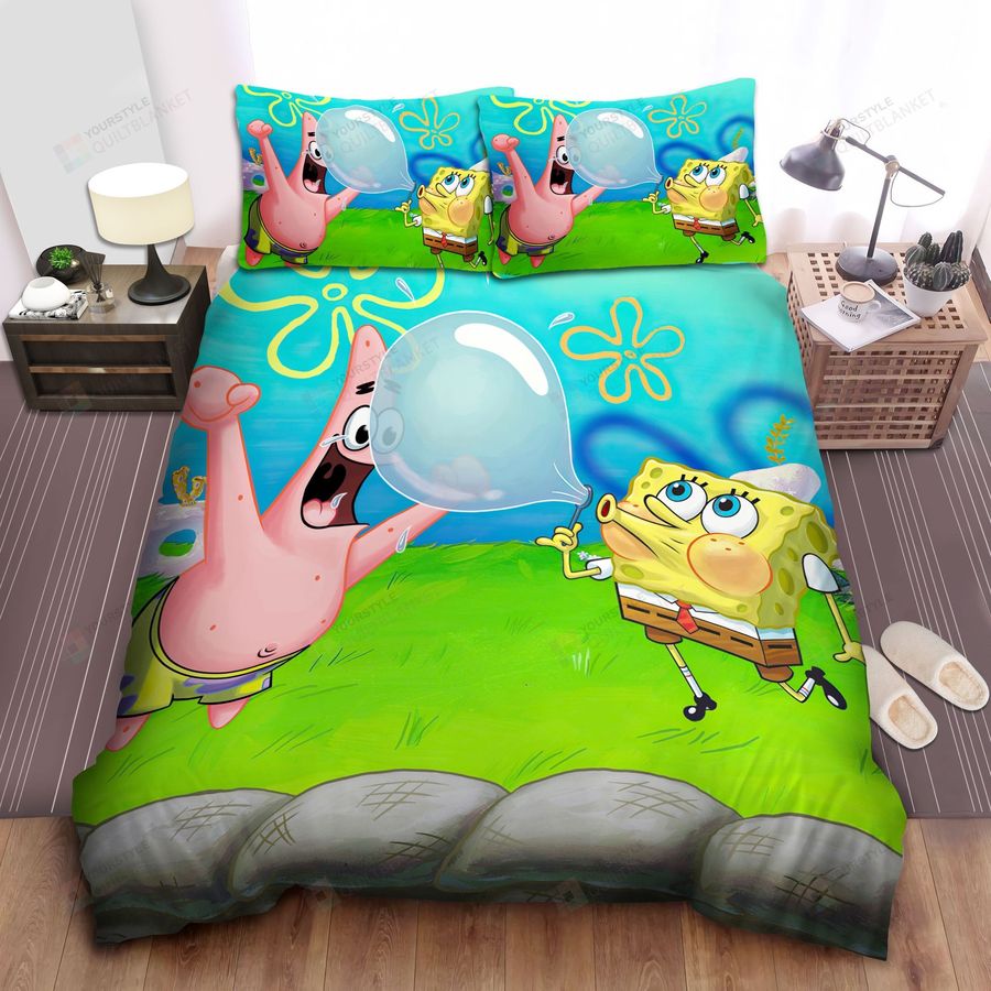 Spongebob Squarepants, Blowing Big Bubble Bed Sheets Spread Comforter Duvet Cover Bedding Sets