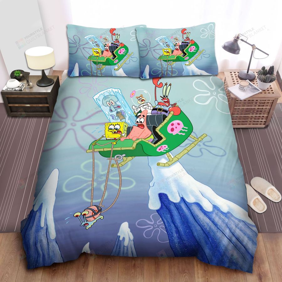 Spongebob Squarepants, Gary Pulling The Sleigh Bed Sheets Spread Comforter Duvet Cover Bedding Sets