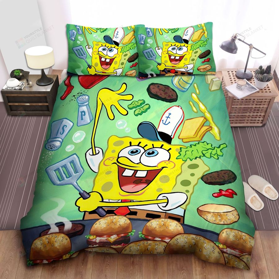 Spongebob Squarepants, Spongebob Working Bed Sheets Spread Duvet Cover Bedding Sets