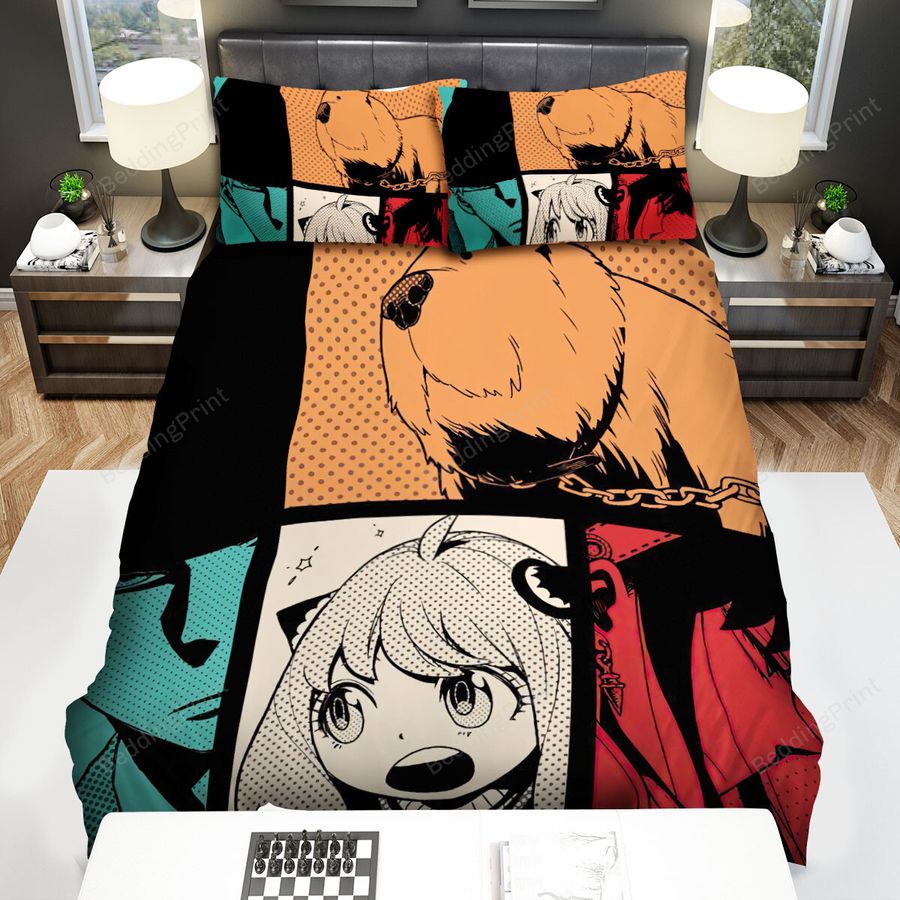 Spy X Family Forger Family In Colors Illustration Bed Sheets Spread Duvet Cover Bedding Sets