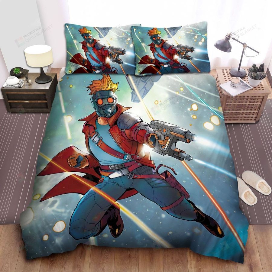 Star-Lord In A Burst Of Gunfire In Comic Art Bed Sheets Spread Comforter Duvet Cover Bedding Sets