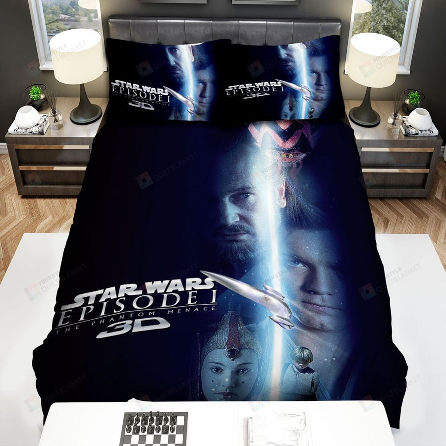Star Wars Episode I - The Phantom Menace Face Of Main Actors With Light Sword Movie Poster Bed Sheets Spread Comforter Duvet Cover Bedding Sets