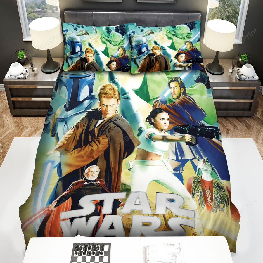 Star Wars Episode Ii - Attack Of The Clones (2002) Painte Poster Movie Poster Bed Sheets Spread Comforter Duvet Cover Bedding Sets