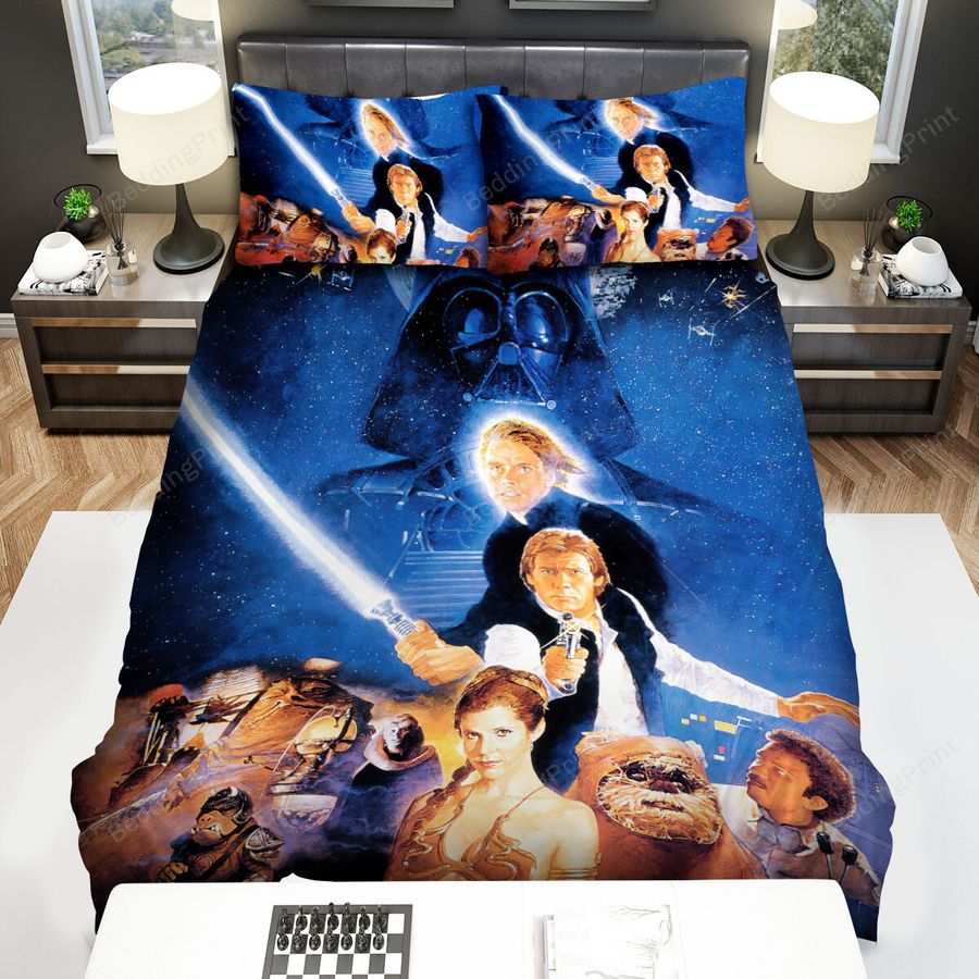 Star Wars Episode Vi - Return Of The Jedi All Action In The Film With Gun And Sword And Name Actors On Poster Movie Bed Sheets Spread Comforter Duvet Cover Bedding Sets