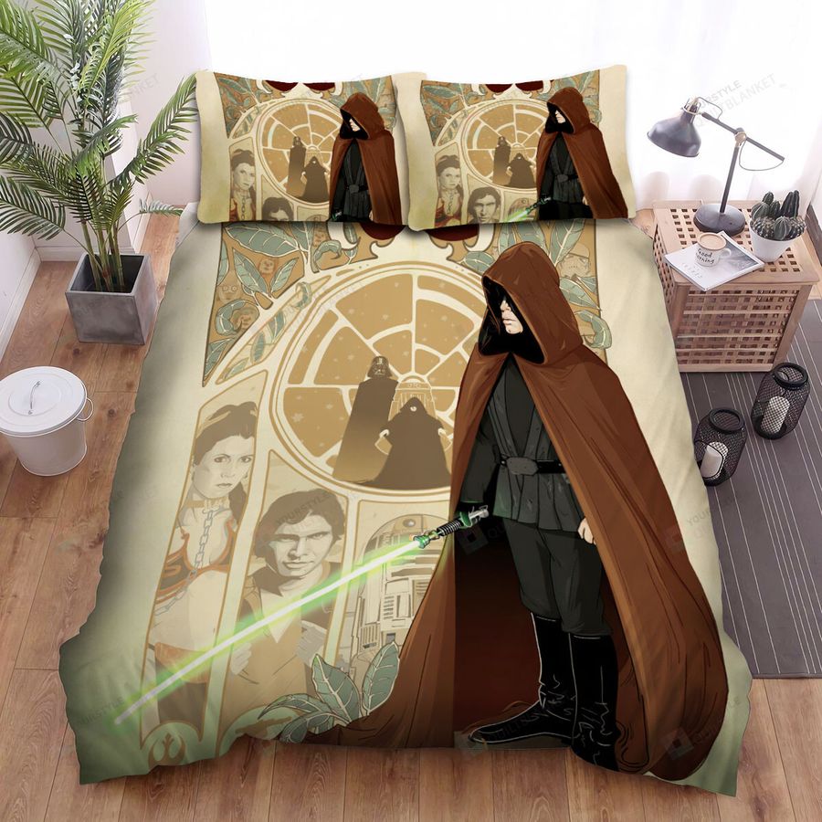 Star Wars Episode Vi - Return Of The Jedi Art Of The Man With Green Light Sword Posting Art Movie Poster Bed Sheets Spread Comforter Duvet Cover Bedding Sets