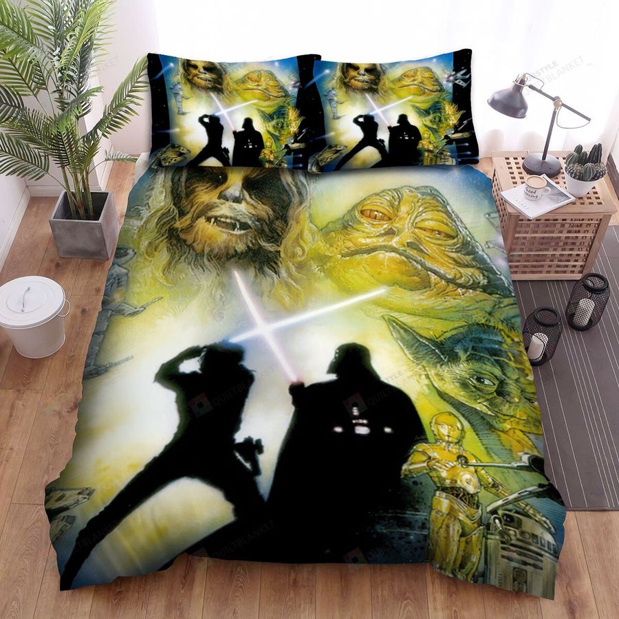 Star Wars Episode Vi - Return Of The Jedi Two Main Actors Are Fight By Light Sword On Monster Background Movie Scene Picture Bed Sheets Spread Comforter Duvet Cover Bedding Sets