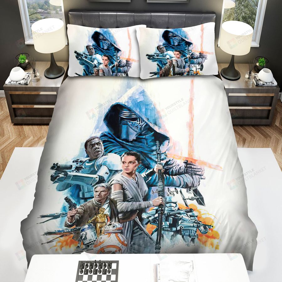 Star Wars Episode Vii - The Force Awakens Fanart Of All Main Actors With Action In The Film Movie Poster Bed Sheets Spread Comforter Duvet Cover Bedding Sets
