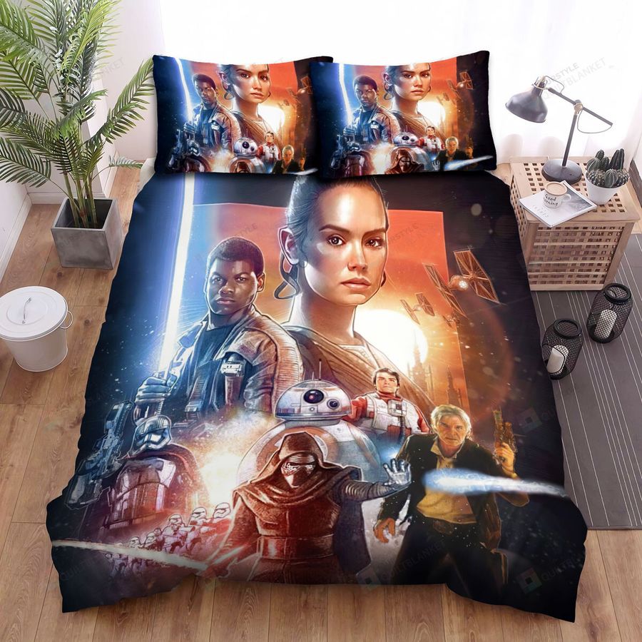 Star Wars Episode Vii - The Force Awakens Portrait Of The Girl On Action With Sword Background Movie Poster Bed Sheets Spread Comforter Duvet Cover Bedding Sets