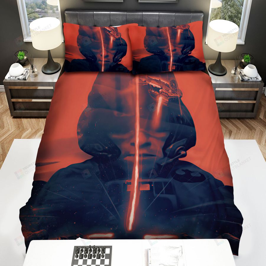Star Wars Episode Vii - The Force Awakens The Men With Face And Red Light Sword Movie Poster Bed Sheets Spread Comforter Duvet Cover Bedding Sets