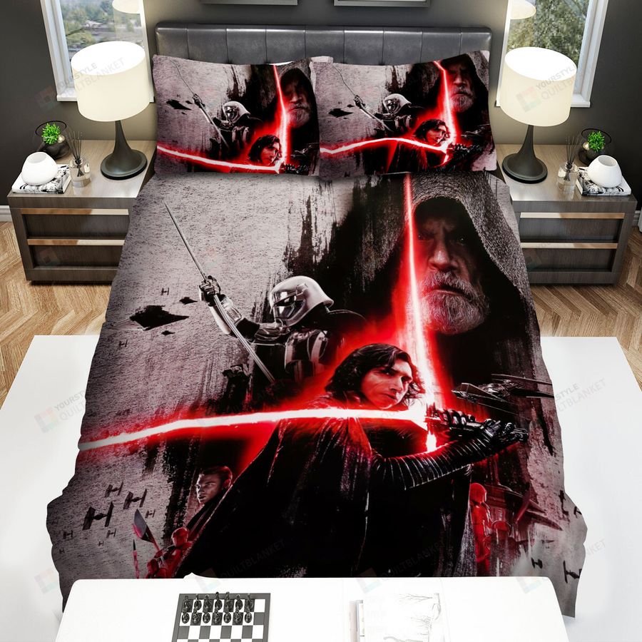 Star Wars Episode Viii - The Last Jedi Art Movie Scene Of Main Actors With Two Cross Sword Movie Poster Bed Sheets Spread Comforter Duvet Cover Bedding Sets