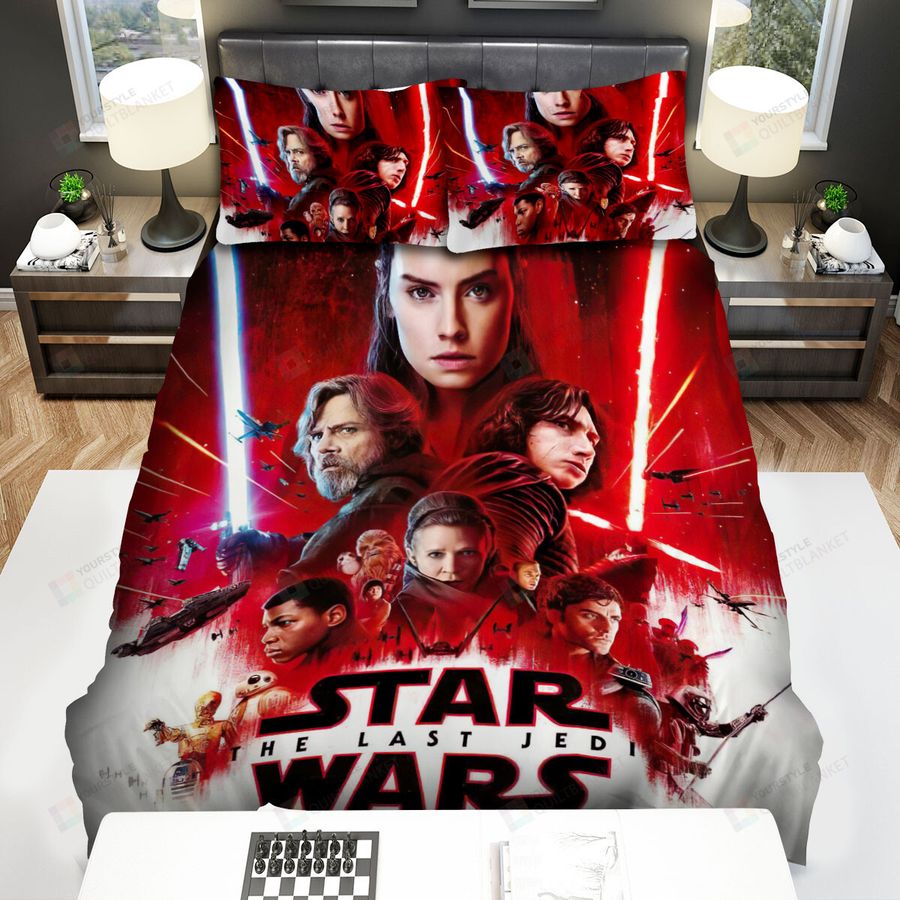 Star Wars Episode Viii - The Last Jedi Art Scene Movie Poster On Red Background Movie Poster Bed Sheets Spread Comforter Duvet Cover Bedding Sets
