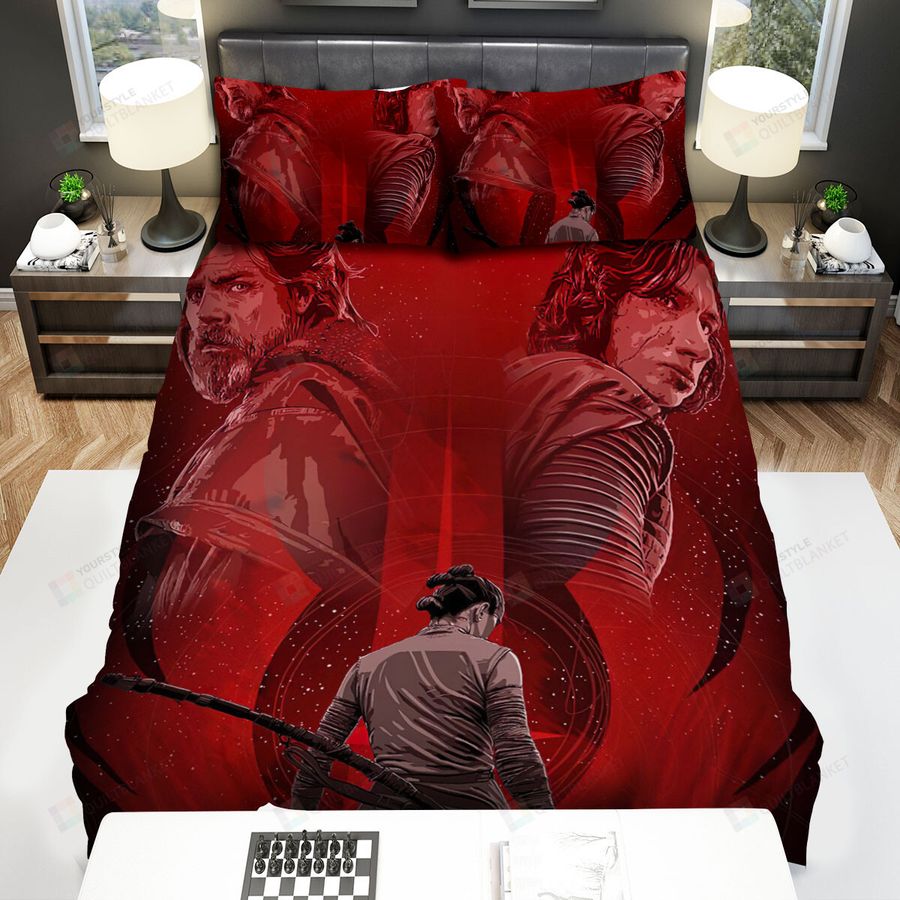 Star Wars Episode Viii - The Last Jedi The Girl With Sword On The Hand And Two Men Background Movie Poster Bed Sheets Spread Comforter Duvet Cover Bedding Sets