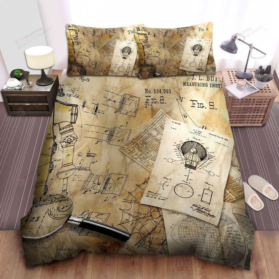 Steampunk, Technical Drawings Bed Sheets Spread Comforter Duvet Cover Bedding Sets