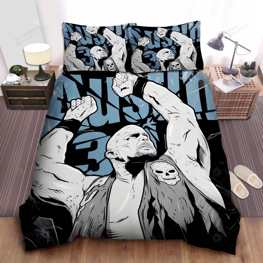 Steve Austin Signature Pose Digital Illustration Bed Sheet Spread Comforter Duvet Cover Bedding Sets